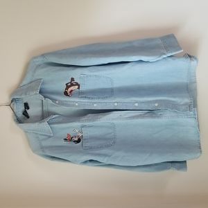 Vintage Warner Brothers Looney Tunes Bugs Bunny Denim Shirt Size Medium